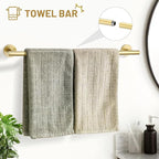TURS Brushed Gold 5 Piece Bathroom Hardware Set, SUS304 Stainless Steel Bath Towel Bar Set, 23.6 Inch Round Bathroom Accessories Kit Wall Mounted
