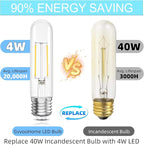 Tubular LED Edison Bulb Dimmable 4000K Neutral White, 4W, 40 watt Equivalent, E26 LED Light Bulbs, T10 Edison Bulbs for Chandeliers, Ceiling Fan, 90+CRI 400LM, 6 Pack