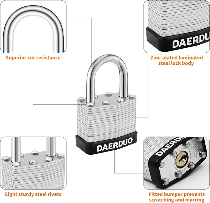 48 Pack 40 mm (1-9/16") Keyed Alike Laminated Padlocks with 96 Keys, Hardened Steel Short Shackle, Heavy-Duty Locks for Gym Lockers, Toolboxes, School Lockers, and Hasp Latches