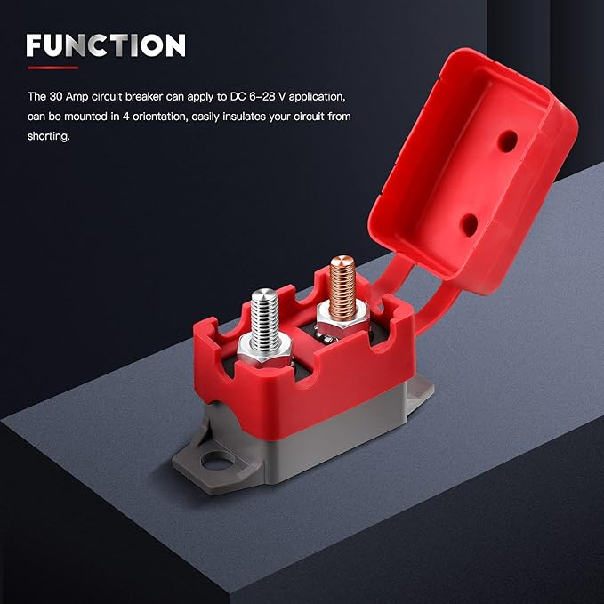 BBTO 4 Pieces DC 12V - 24V Automatic Reset Circuit Breaker Circuit Breaker with Cover Stud Bolt for Automotive and More (30 Amp)