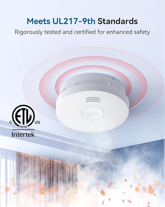 SITERWELL Smoke Detector, Smoke Detector 10 Year Battery with Photoelectric Sensor, Fire Alarm with Low Battery and Fault Warning for House and Bedroom, UL217-9th Listed, GS525A, 1 Pack