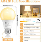 VOLIVO 24 Pack A19 LED Light Bulbs, 3000K, 9W(60W Equivalent), 800 Lumens, E26 Standard Base, Energy Saving LED Bulb, Non-Dimmable, UL Listed and FCC Certified, for Bedroom Living Room Home