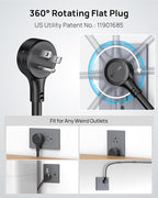 TROND Surge Protector Power Strip 10ft, 360° Rotating Flat Plug, 4000J, ETL Listed, 10 Widely Spaced Outlets, 2 USB A and 2 USB C, Wall Mountable, for Home Office Entertainment, Black