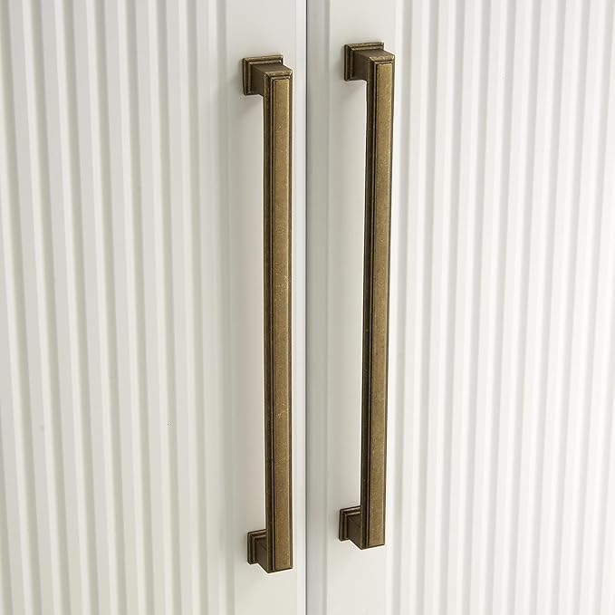 10 Pack 10 Inch(254mm) Hole Center Antique Brass Modern Cabinet Pulls Kitchen Cabinet Handles Kitchen Cabinet Hardware Timeless Drawer Pulls for Dresser Cupboard Wardrobe, A-Brass(10x10)