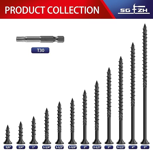 #14 x 7 Inch Deck Screws (129Pcs) 6lb. Carbon Steel, Black, Flat Head, Rust Resistant epoxy Coated, with T30 Star Bit