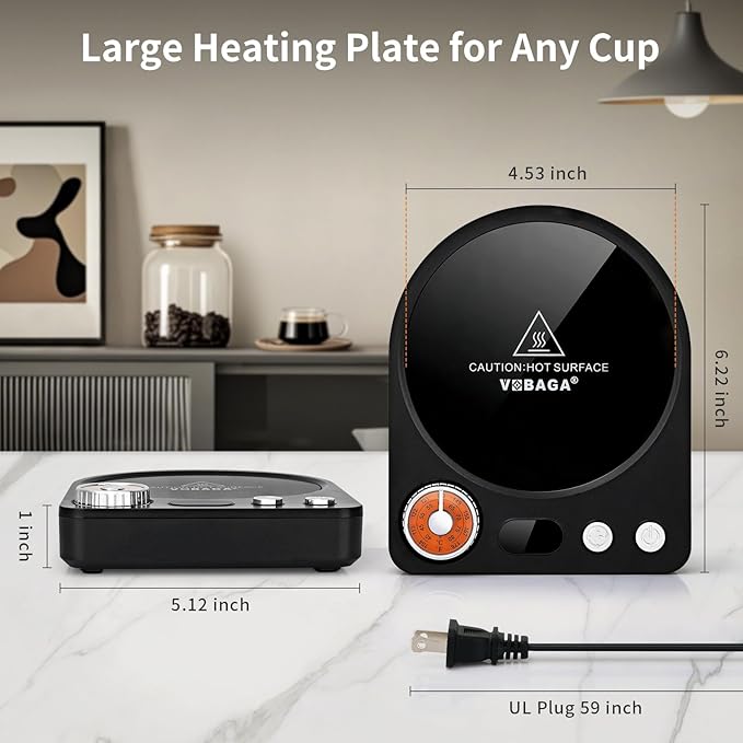 VOBAGA Coffee Mug Warmer with Smart Memory System & 9-Temperature Setting, Coffee Cup Warmer with Customize Timer & Precise Minute Timing, Suitable for Work, Reading, Sleeping