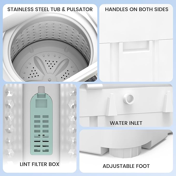 Zynkez 18Lbs Washer and 10Lbs Dryer Combo, Full Automatic Portable Laundry Set with 7 Wash Programs, 5 Dry Modes, Stainless Steel Tub, Compact for Apartments, Dorms, RVs