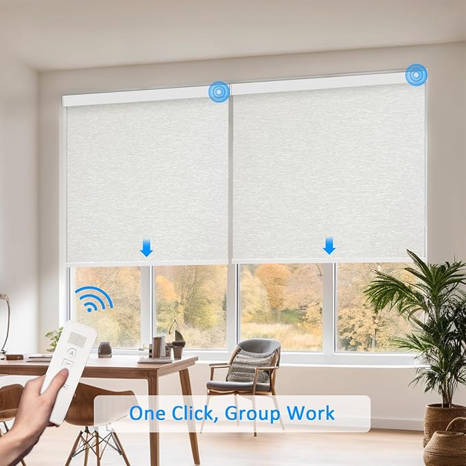 Motorized Blinds with Remote Cordless Automatic Motorized Shades Custom Blinds for Windows Smart Curtains Compatible with Alexa Google Home(Blackout Jacquard Beige,W41 x H72in)
