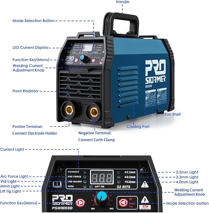200A ARC Welding Machine, 110V/220V Dual Voltage Welder, IGBT Stick MMA Welder LED Display with Electrode Holder Work Clamp