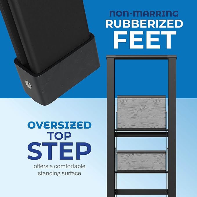 Step Ladder 3 Step Folding, Decorative - Beautiful Gray Wood & Black Aluminum, Ultra Slim Profile, Anti Slip Steps, Sturdy-Portable for Home, Office, Kitchen, Photography Use,by SORFEY