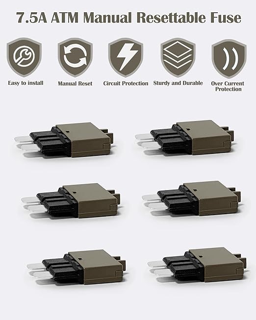 Automotive Resettable Standard 7.5A Fuse ATO Manual Reset Blade Fuses Circuit Breaker for Boat Truck SUV Car Motorcycle DC 32V - ATC 7.5amp Assortment Kit