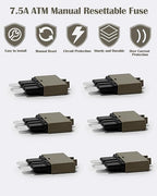 Automotive Resettable Standard 7.5A Fuse ATO Manual Reset Blade Fuses Circuit Breaker for Boat Truck SUV Car Motorcycle DC 32V - ATC 7.5amp Assortment Kit