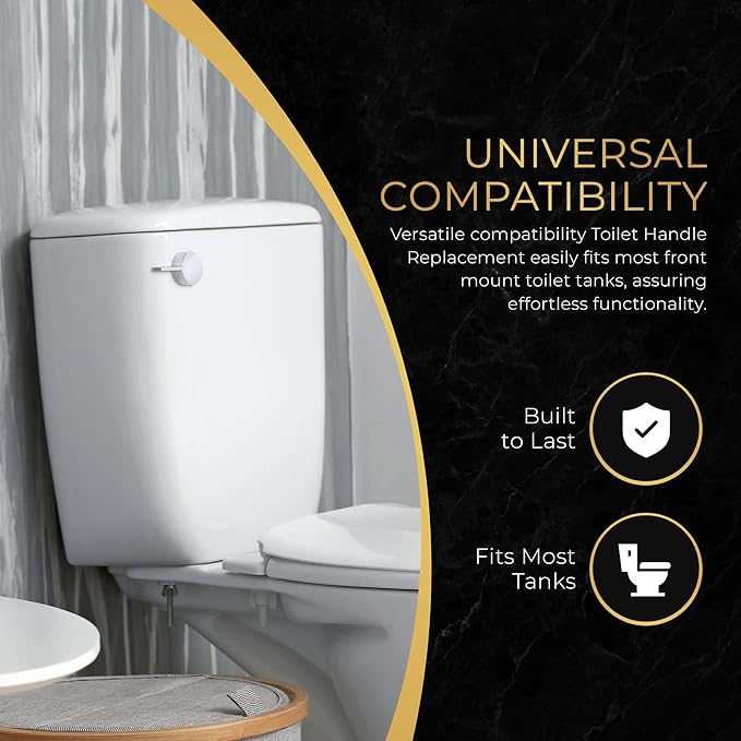 RAVINE Premium Modern Luxury Universal Toilet Handle Replacement, Majestic Collection. Toilet Lever Replacement, Easy Install (Chrome, Front Mount)