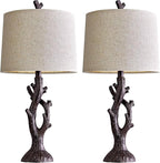 OYEARS 25" Farmhouse Table Lamp Set of 2 for Living Room Bedroom Resin Bedside Tree Lamp Nightstand End Table Lamps Vintage Natural Style