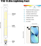 11.8IN 1000LM 5000K Daylight White Light Bulbs E26 Base, T10 T9 Edison Bulbs Dimmable 8W, AC 120V 100 Watt Equal Filament Bulb, Vintage Clear Glass Long Tubular LED Bulb, UL Listed - 4Pack