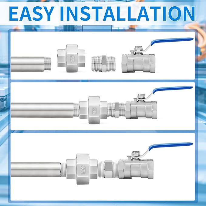 ChillWaves 304 Stainless Steel Cast Pipe Fitting, Union，3/8" NPT Female，Thread Adapter(4-PACK)