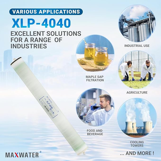 Max Water XLP-4040 Reverse Osmosis 4" x 40" RO Membrane, 2300 GPD XLP 4040 For Water Purification Desalination Commercial, Agriculture Compatible With Dow Filmtec XLE-4040, HF4-4040 (XLP 4040)