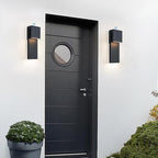 Dusk to Dawn Outdoor Lighting Fixture Wall Mount,Modern Integrated LED 2-Light 17W, Exterior Sensor Front Porch Light,Textured Black,Anti Rust Outside Wall Lights for House,Doorway,Garage