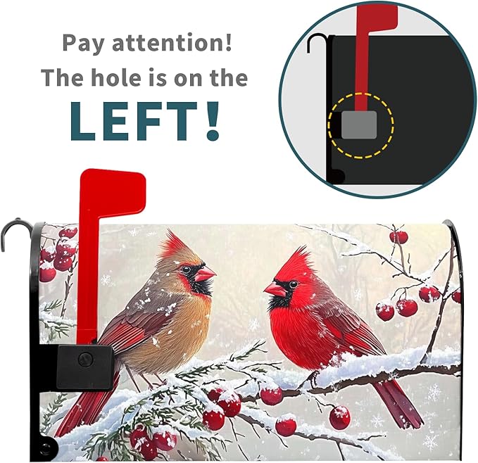 Kawani Winter Mailbox Cover Christmas Birds Holly Berry Branches Snow Mailbox Covers Magnetic Standard Size 21x18 Inch Winter Xmas Holiday Post Letter Box Cover for Garden Yard Decor