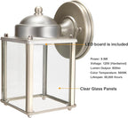 LIT-PaTH Outdoor LED Wall Lantern, Wall Sconce Porch Lighting Fixture, 3000K Warm White, 9.5W 800 Lumen, Aluminum Housing Plus Glass, Nickel Finish-2 Pack
