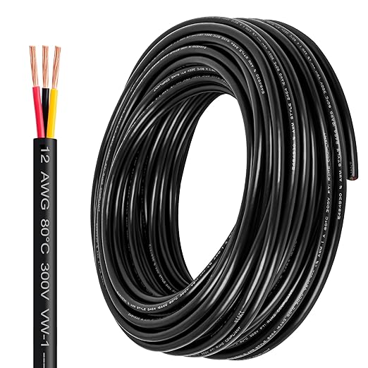 12 Gauge Wire 3 Conductor,12 AWG Electrical Wire Stranded PVC Cord Oxygen-Free Copper Cable,200FT 3 Core Pure Copper Flexible Cable Wire for LED Lamp Lighting Strips Automotive (12AWG-3C, 200FT)…