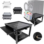 Washer and Dryer Pedestals with Pullout-Shelf - 28" W, 18" H, Black Steel Universal Fit with Major Brands | Laundry Pedestal with Drain Pan & Hose | Washer Stand for Back Pain Relief, 800 lbs Capacity
