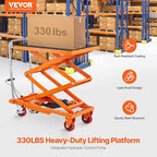 VEVOR Hydraulic Lift Table Cart, 330lbs Load Capacity 50 Inch Lifting Height, Manual Single Scissor Lift Table with Non-Slip Pad and 4 Wheels, Hydraulic Scissor Cart for Material Handling, Orange