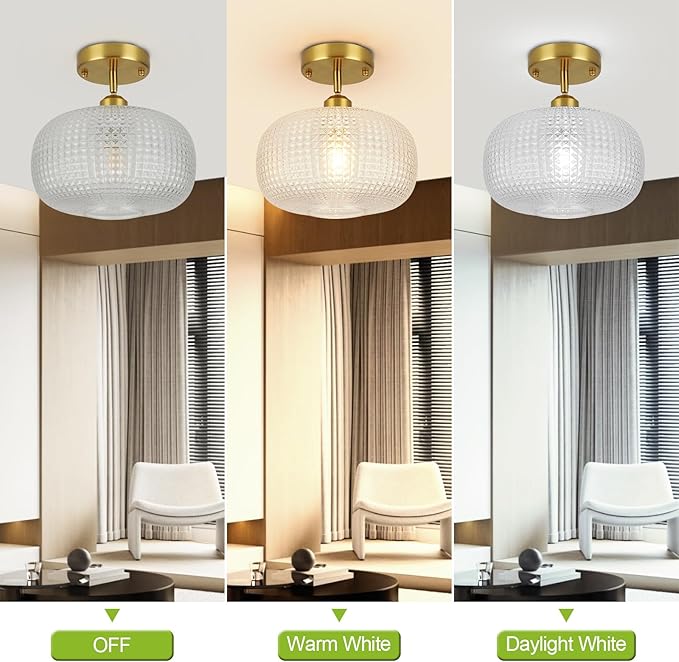 WILON Semi Flush Mount Ceiling Light Fixture, Brushed Brass Gold Light Fixture with Globe Glass Shade, Modern Vintage Ceiling Lamp for Bathroom Hallway Entryway Bedroom Nursery Laundry Room Kitchen