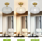 WILON Semi Flush Mount Ceiling Light Fixture, Brushed Brass Gold Light Fixture with Globe Glass Shade, Modern Vintage Ceiling Lamp for Bathroom Hallway Entryway Bedroom Nursery Laundry Room Kitchen