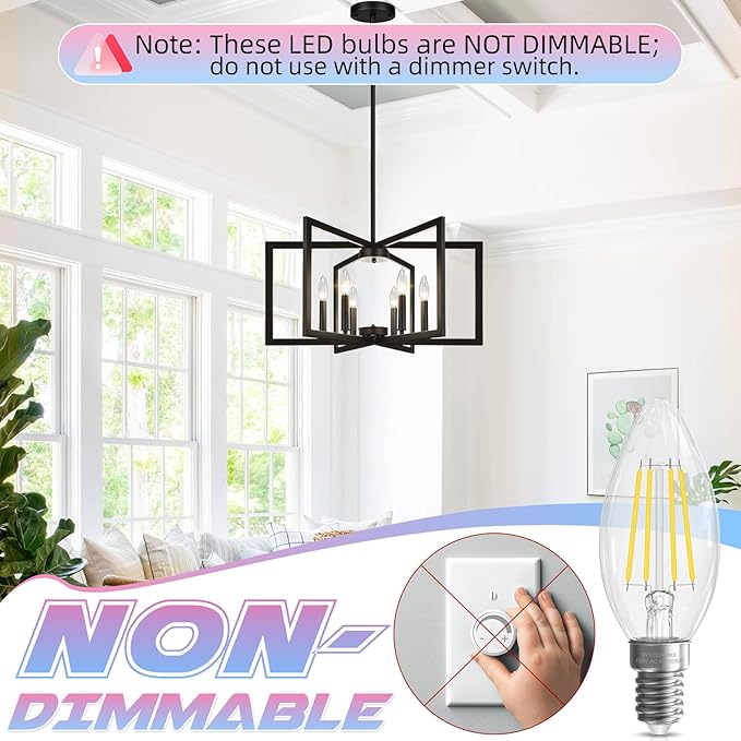 Candelabra Light Bulbs, 6W Equivalent to 60 watt E12 LED Bulb 5000K Daylight Non-Dimmable, LED Chandelier Light Bulb, B10 Candle Bulbs, 90+CRI, 600LM, Cear Glass, 24 Pack