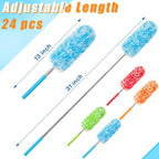 Tanlade 24 Pcs Microfiber Feather Duster for Cleaning 13-31 Inch Extendable Cobweb Dusters Ceiling Fan Duster Washable Bendable Tool for Office Car Window Furniture (Bright Color)