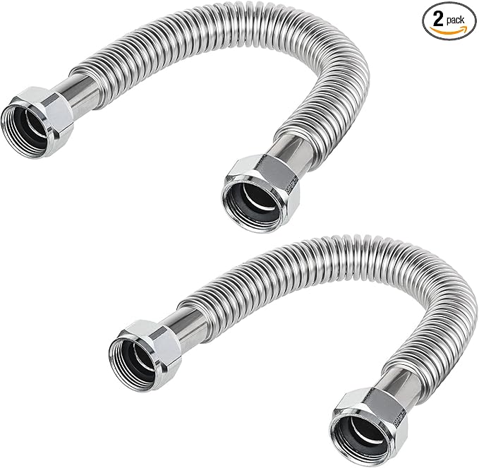 (Pack of 2) EFIELD 12-inch Length 3/4" FIP X3/4" Fip Flexible Stainless Steel Corrugated Hose Connector for Water Heater, Water Softener,(HOSE038)
