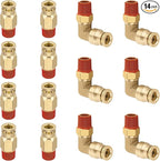 1/4” Quick Push to Connect Fittings Brass Male Straight and Elbow Combination DOT Approved 1/4" Tube OD x 1/8" NPT Thread Air Brake Line Adapter Air Suspension Kit Air Hose Repair Kit 14pcs
