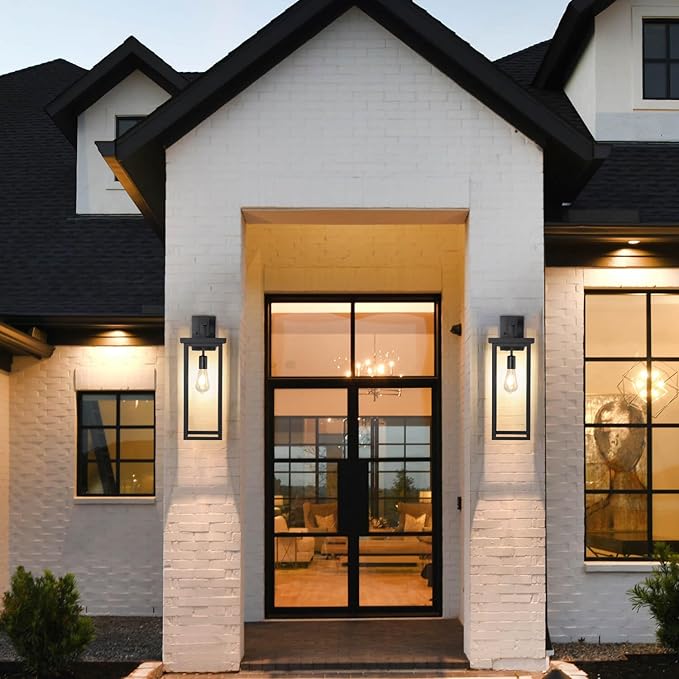 tewei Large Size Outdoor Wall Lantern Exterior Wall Light Fixture, Matte Black Porch Light Waterproof Outdoor Lights for House with Clear Glass Shade, E26 Base Wall Sconces for Garage (1 Pack)