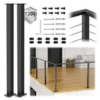2Pack 36" T304 L-drilled Cable Railing Corner Posts(35"x2"x2") with Cable Grommets, 90° Drilled Fixed Top Mount Heavy Duty Stainless Steel Black Finish for Deck Patio Wooden Concrete Floor