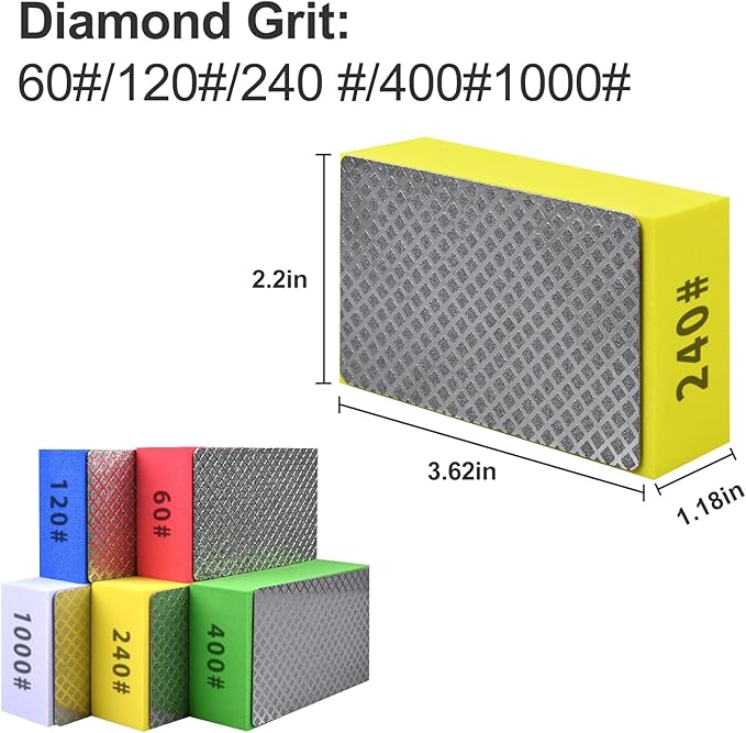 5pcs Diamond Hand Polishing Pads for Ceramic Tile Glass Grinding,Sanding Blocks Polishing 60#,120#,240#,400#,1000#