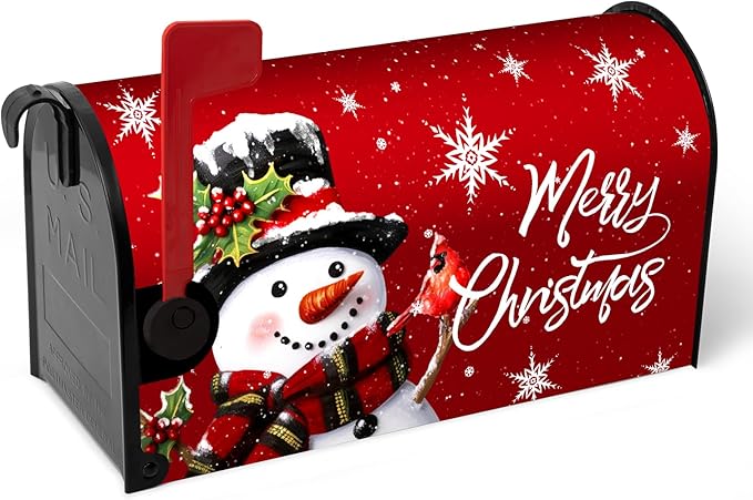 Christmas Snowman Mailbox Covers Magnetic Large Size 25.5 x 21 in Winter Red Xmas Mailbox Wraps Cover Letter Box Post Cover Oversized Christmas Decorations for Outside Garden Yard