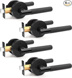 Matte Black Privacy Door Handle Modern, 4 Pack Keyless Interior Door Lever, Knurled Round Door Lock Set for Bedroom and Bathroom, Reversible for Right & Left Side