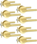 Asidrama 8 Pack Privacy Gold Door Knob with Lock, Brushed Gold Door Handles Interior for Bedroom or Bathroom, Heavy Duty Door Lever with Reversible Interior Door Handle for Left Right Sided Doors