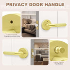 1 Pack Privacy Door Handle Brass, Gold Door Knob Interior with Lock, Keyless Knurled Door Lever for Bedroom or Bathroom, Reversible for Right & Left Side