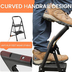 Step Stool for Adults,2 Step Ladder Folding 330lbs Anti Slip Step Stool,Foldable Ergonomic 2 Steel Stool with Wide Pedal for Home, Kitchen, Office (Matte Black)