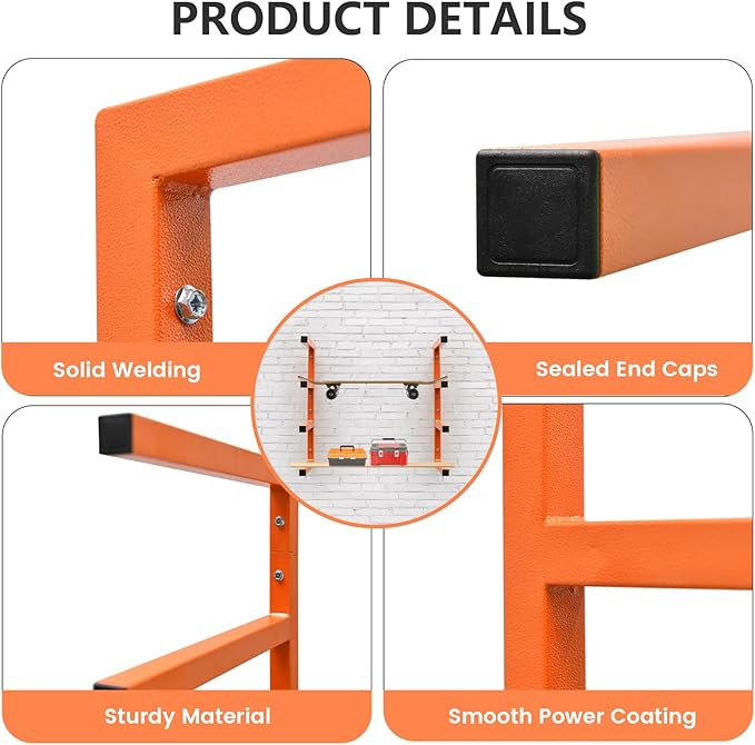 2 Pack Wood Organizer and Lumber Storage Rack Wall Mount, Heavy Duty Wood Storage Organizer Racks with 4-Level System for Garage, Workshop, Basement, Holds Up 220 LBS Per Level (Orange)