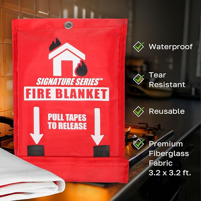 Signature Series Fire Blanket, Flame Suppression Fiberglass Blanket for Home & Kitchen Safety | Ultimate Fire Protection Blankets That Never Expire