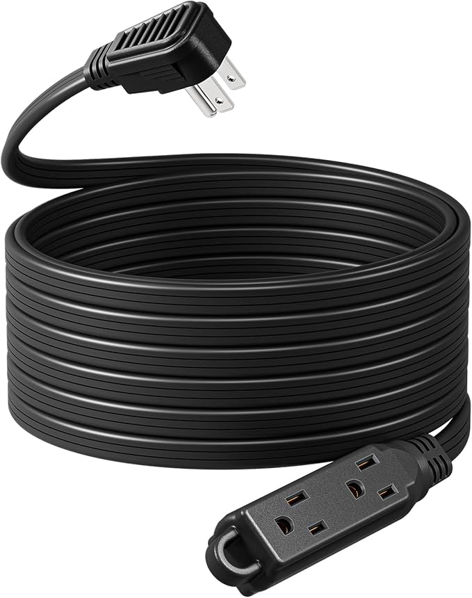 DEWENWILS Flat Plug Extension Cord, 25 FT 16/3 Awg Grounded Power Cable, 3 Outlets Power Strip for Indoor Use, SPT-3 Cord, Space Saving for Office, School, Travel, Dorm, ETL Listed, 1 Pack, Black