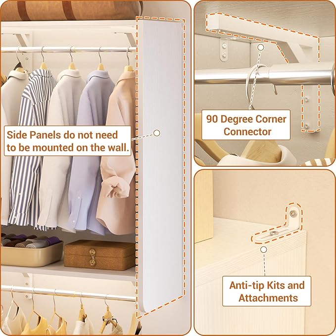 10FT Closet System with 4 Drawers, 120" Closet Organizer System with 6 Hanging Robs & Reversible Hanging Shelving, Closet Systems for Walk-in Closets, Load 2000+LBS, White 2 Pack