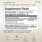 Ashwagandha Supplements - ashwagandha Powder Capsules Extra Strength 6000mg with Black Pepper | Mood Support, Focus, Energy Support | Vegan Friendly, Non-GMO, USA Made