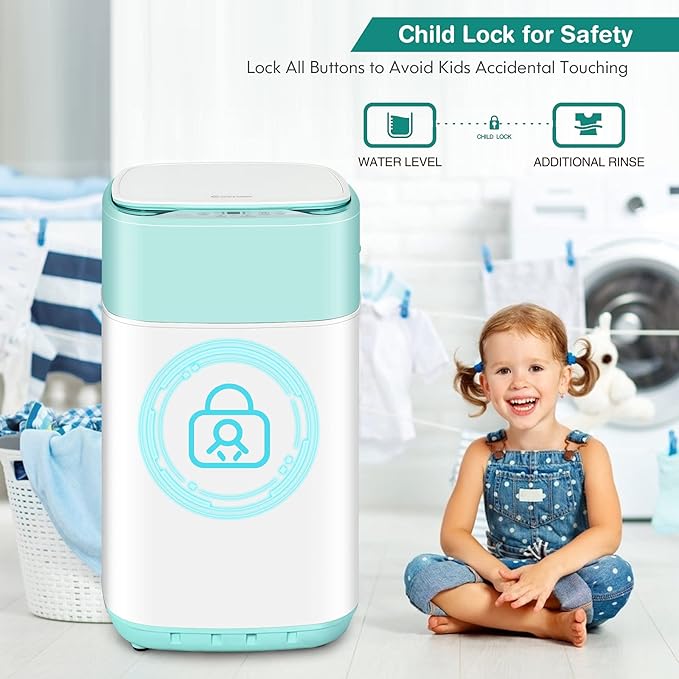 COSTWAY Portable Washing Machine, 8 Lbs Capacity, Built-in Drain Pump, Compact Laundry Washer with 6 Programs, 6 Water Levels, Child Lock, Full-Automatic washer for RV, Dorm, Apartment, Green