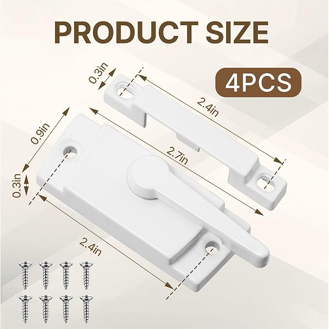 4 Pack Window Locks, Window Sash Lock for Single-Hung and Double-Hung Windows, White cam sash Lock for Vertical and Horizontal Sliding Windows