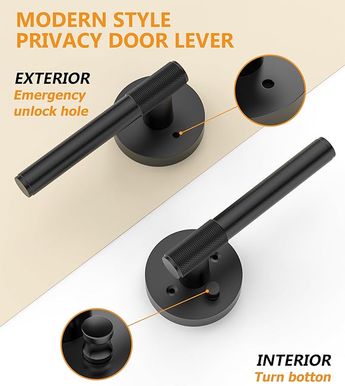 Asidrama 8 Pack Privacy Door Handles with Lock, Black Door Handles Interior for Bedroom or Bathroom, Heavy Duty Door Lever with Reversible Interior Door Handle for Left Right Sided Doors