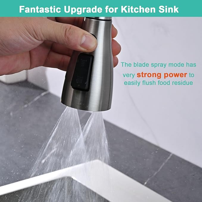 Metal Kitchen Faucet Head Replacement, 3-Function Pull Down Spray Head for Kitchen Faucet, High Pressure Sink Spray Nozzle with 9 Adapters Compatible with American Standard, Brushed Nickel